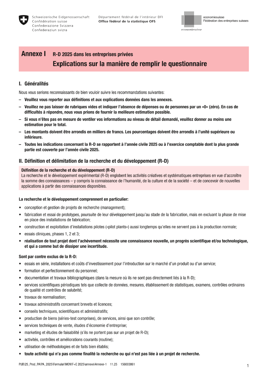 Annexe I - Explications sur la manière de remplir le questionnaire