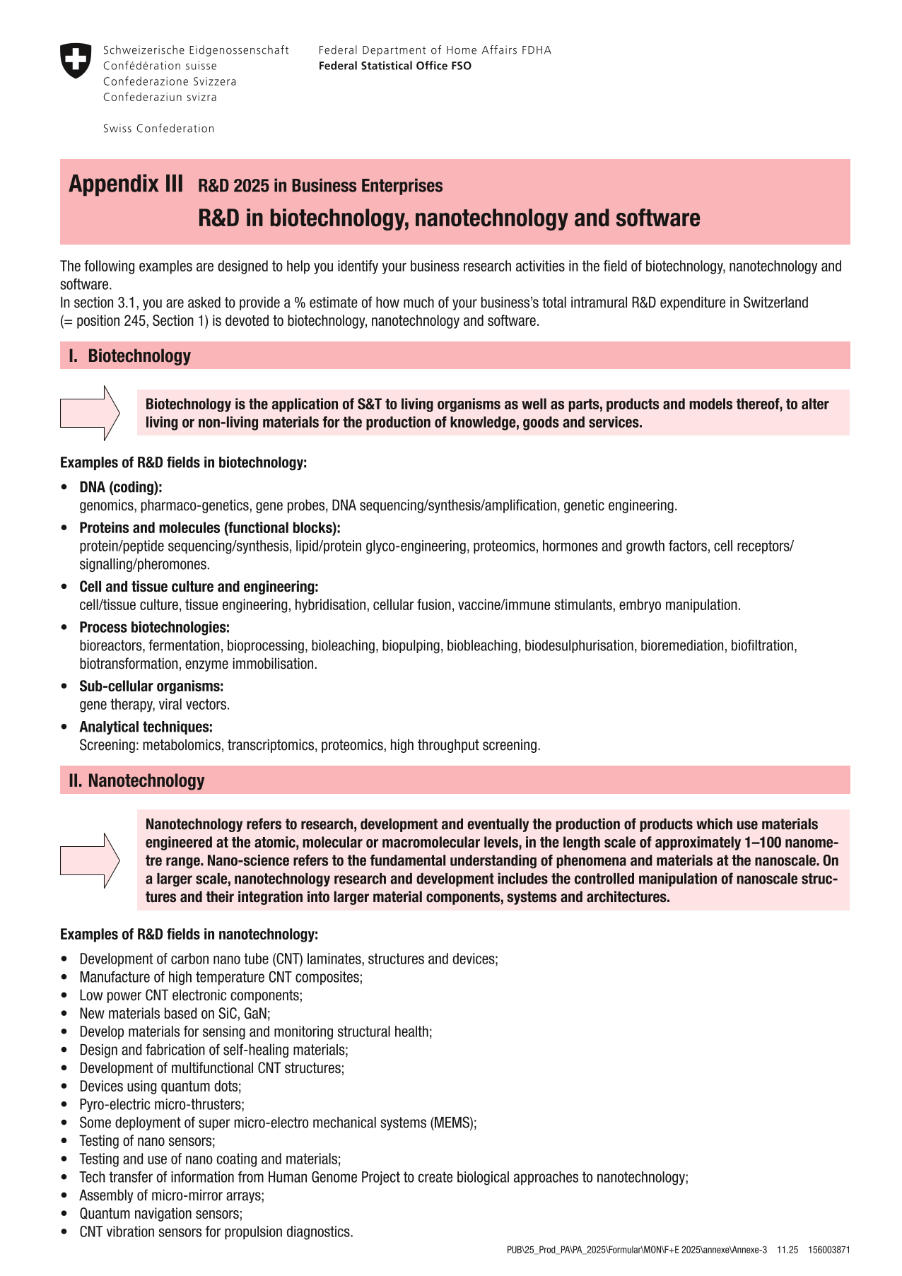 Appendix III - R&D in biotechnology, nanotechnology and software