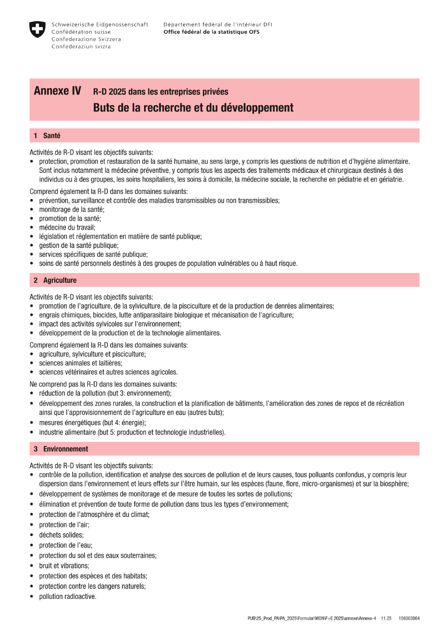 Annexe IV - Buts de la recherche et du développement