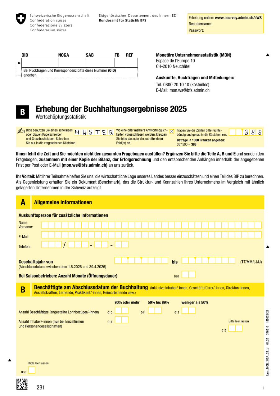 Wertschöpfungsstatistik - Fragebogen 2B