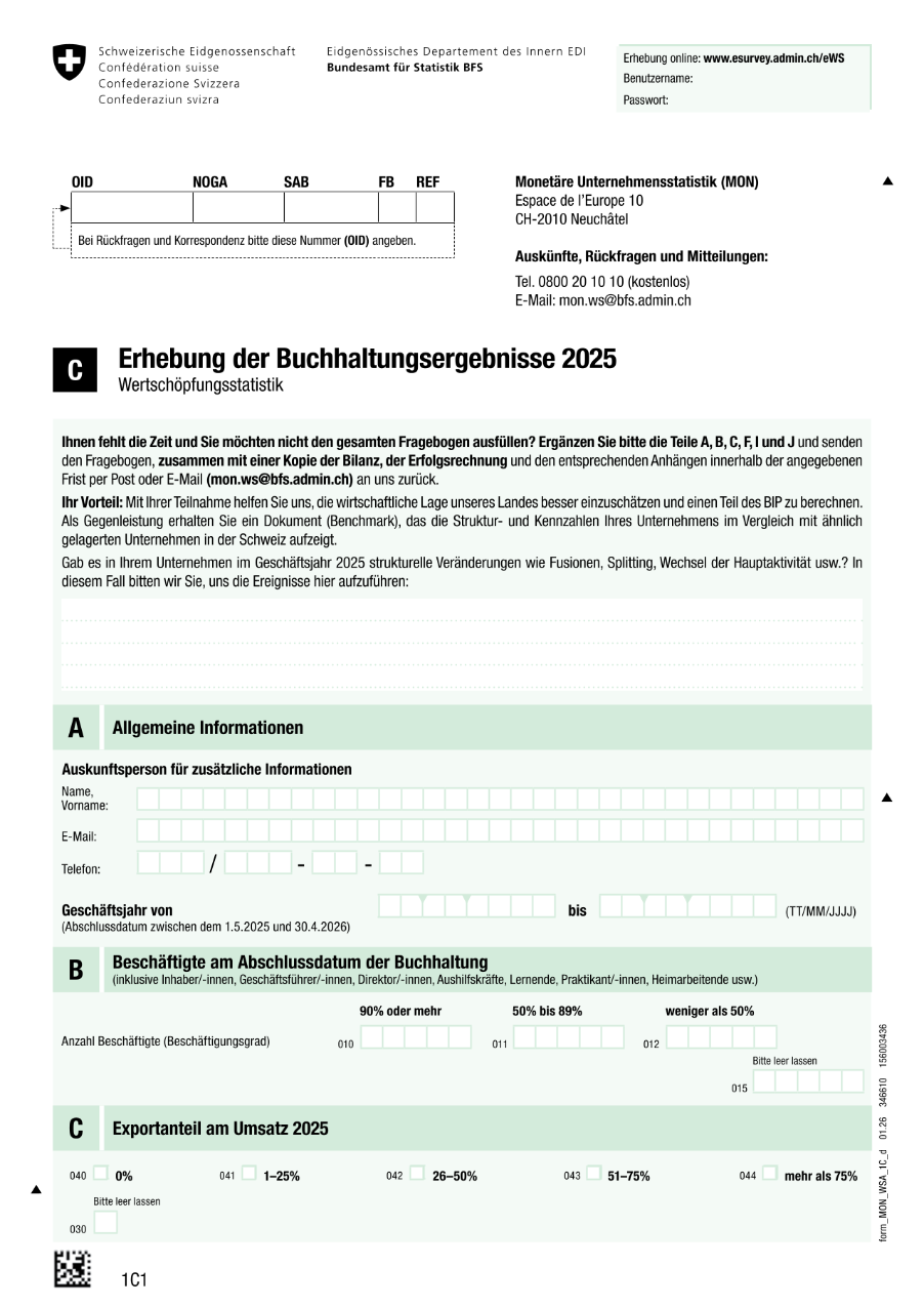 Wertschöpfungsstatistik - Fragebogen 1C