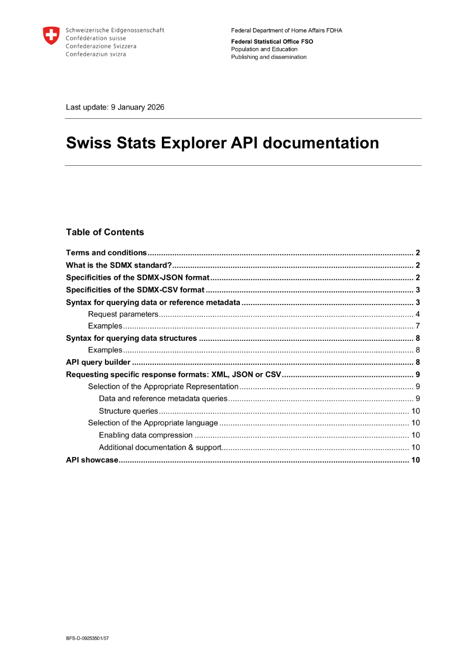 Swiss Stats Explorer: API documentation (auf English)