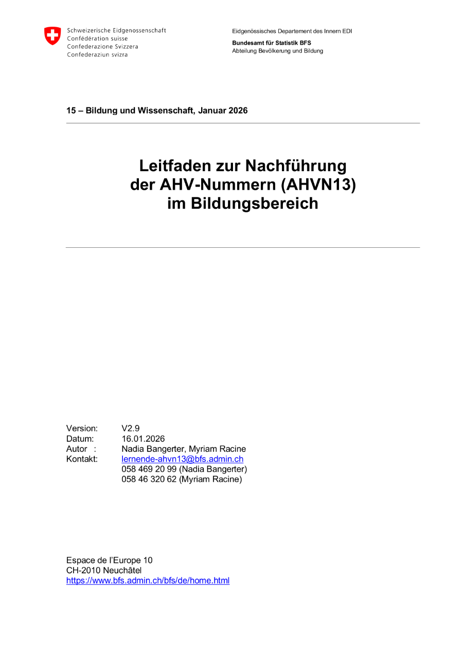 Leitfaden zur Nachführung der AHV-Nummern (AHVN13) im Bildungsbereich