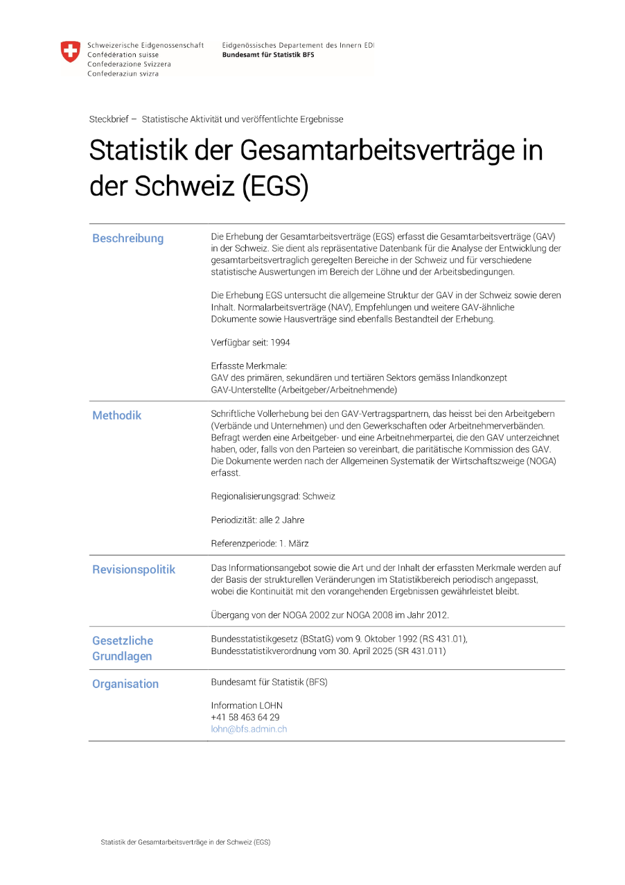 Erhebung über die Gesamtarbeitsverträge in der Schweiz