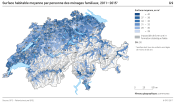 Surface habitable moyenne par personne des ménages familiaux, 2011-2015