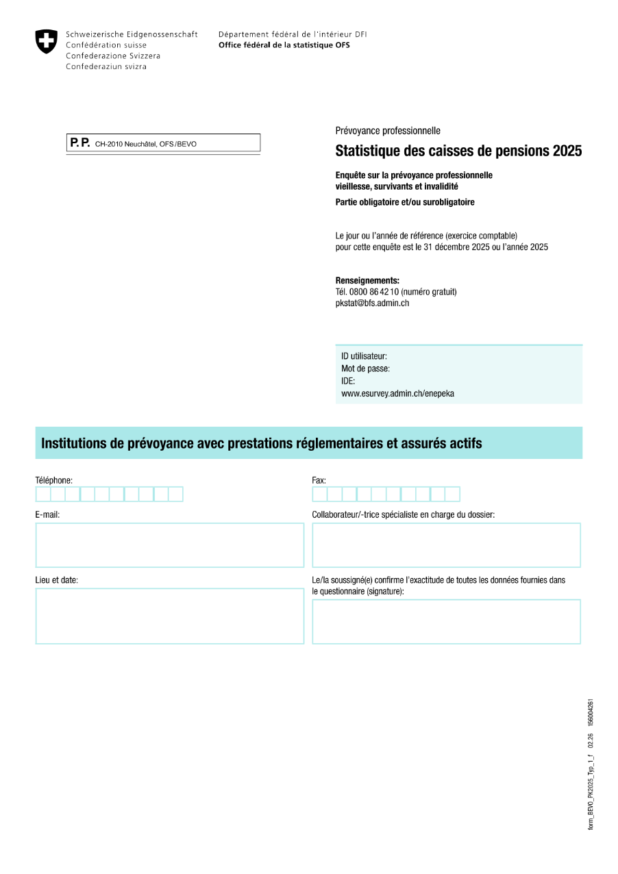 Questionnaire 2025 - Institutions de prévoyance avec prestations réglementaires et assurés actifs