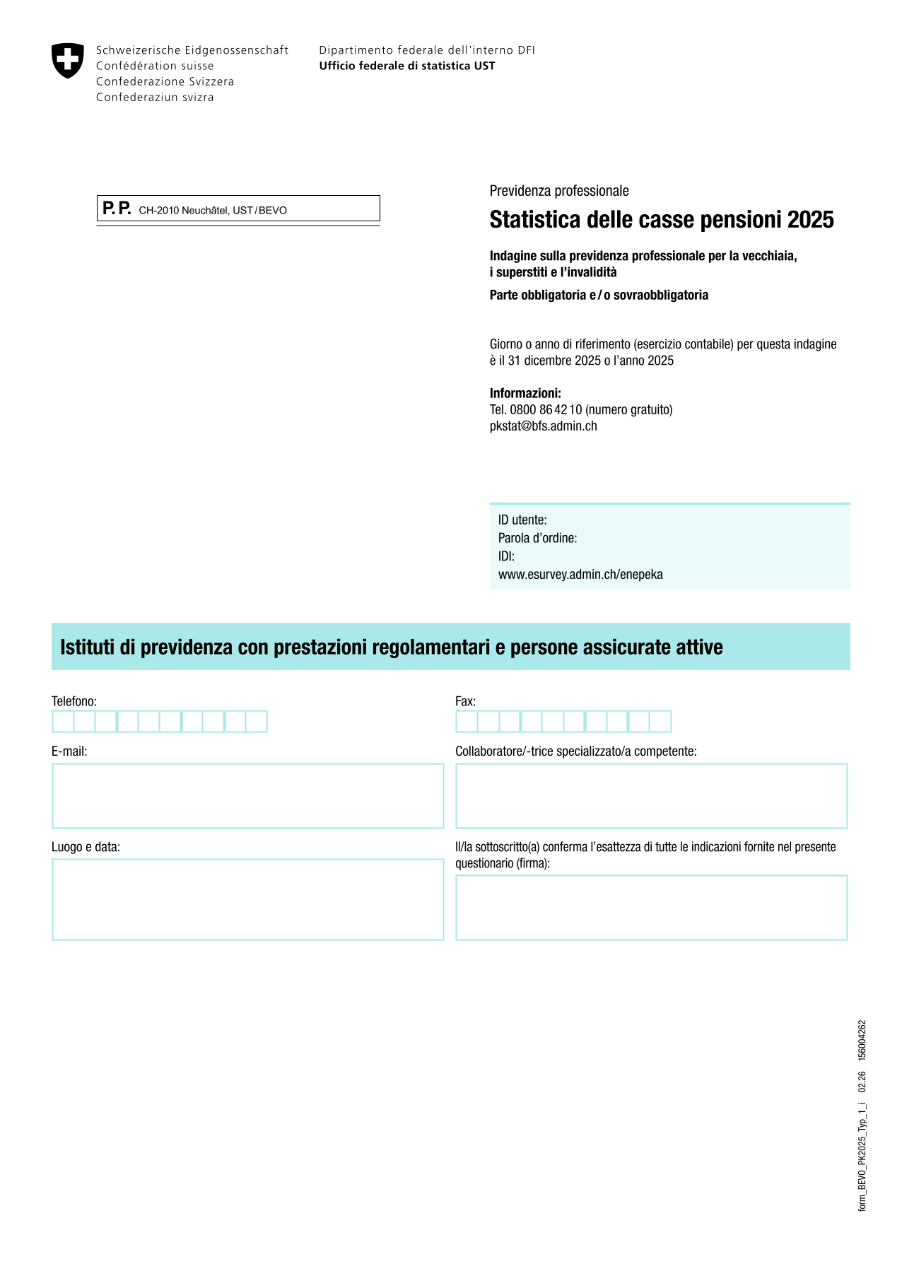 Questionario 2025 - Istituti di previdenza con prestazioni regolamentari e persone assicurate attive