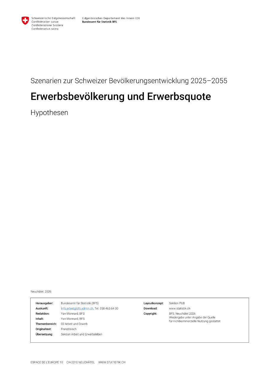 Szenarien zur Entwicklung der schweizer Erwerbsbevölkerung 2025-2055 - Hypothesen