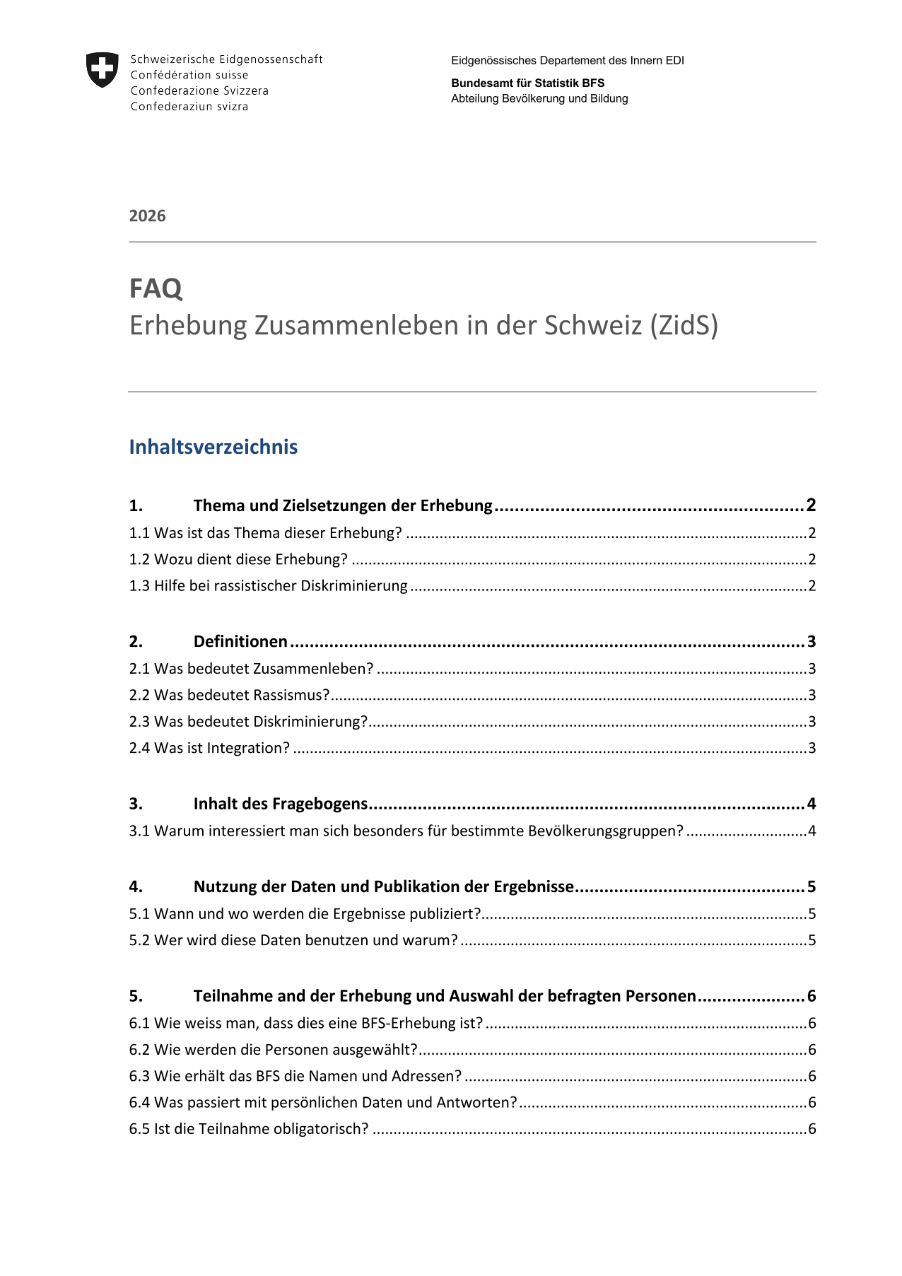 FAQ - Erhebung Zusammenleben in der Schweiz (ZidS)