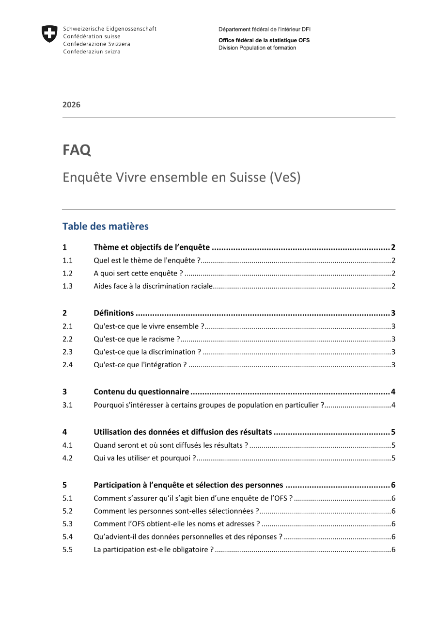 FAQ  - Enquête Vivre ensemble en Suisse (VeS)