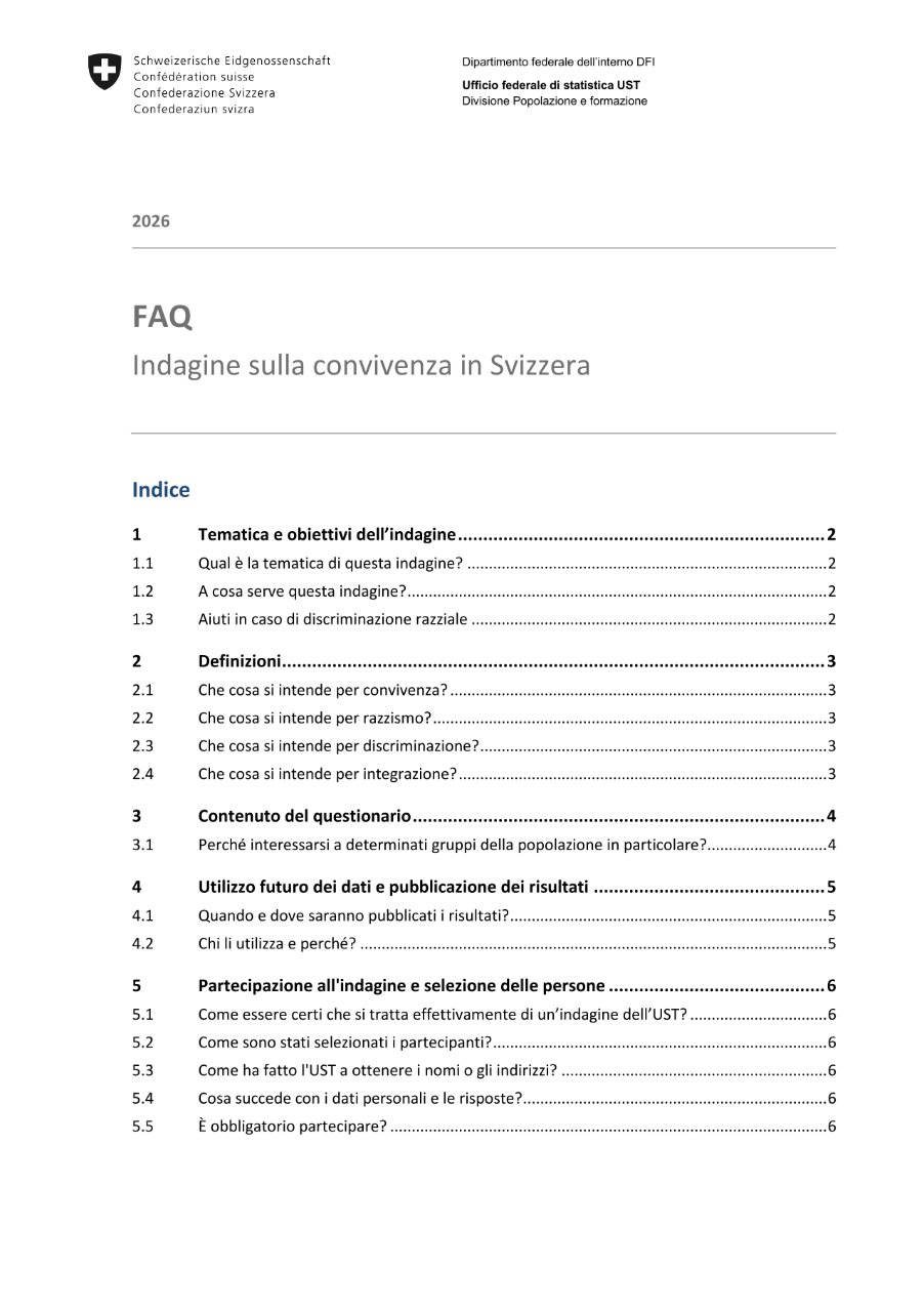 FAQ - Indagine sulla convivenza in Svizzera