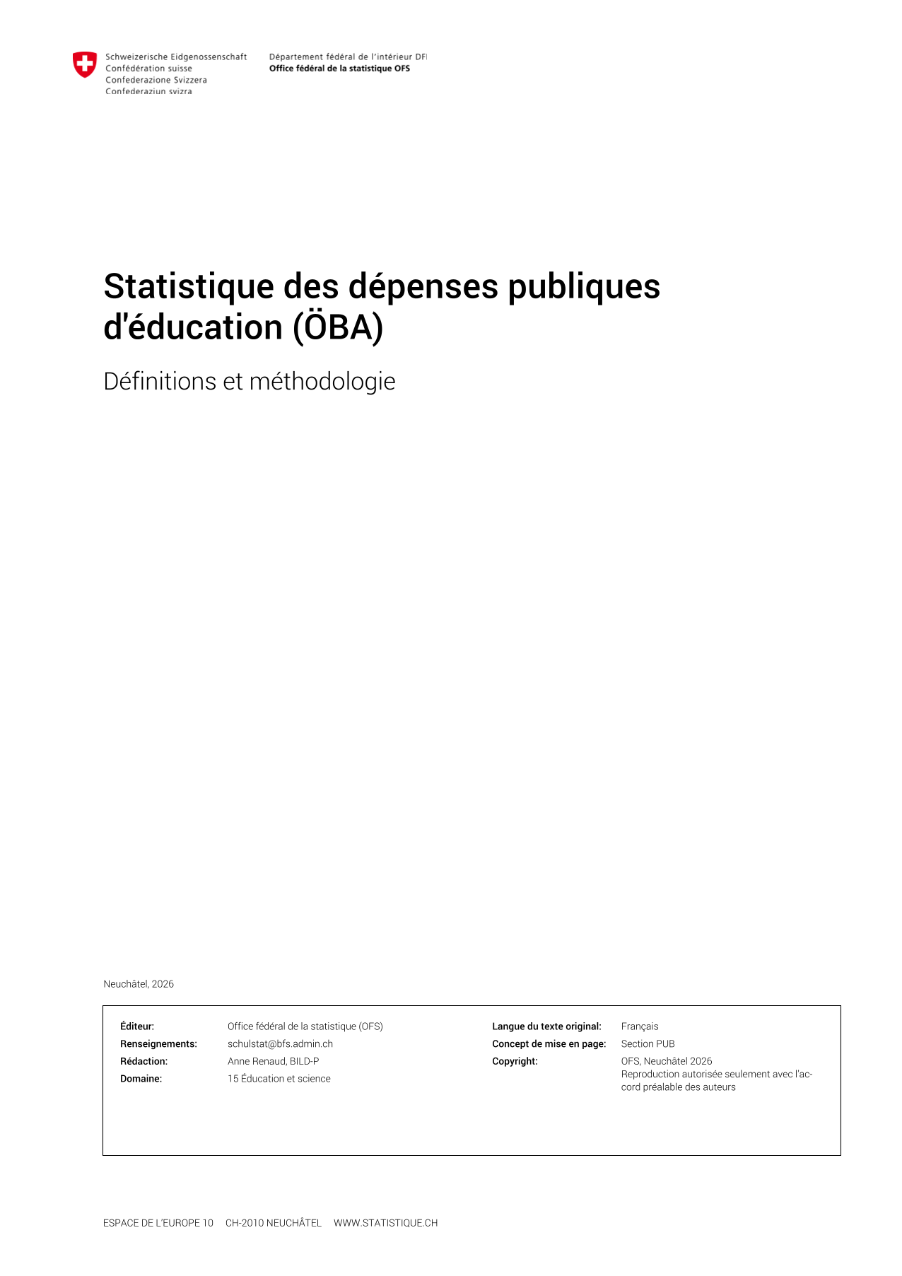Statistique des dépenses publiques d'éducation (ÖBA) - Définitions et méthodologie