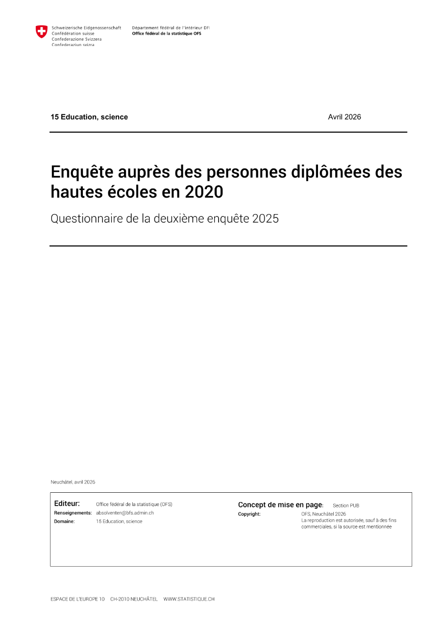 Enquête auprès des personnes diplômées des hautes écoles - Questionnaire de la deuxième enquête 2025
