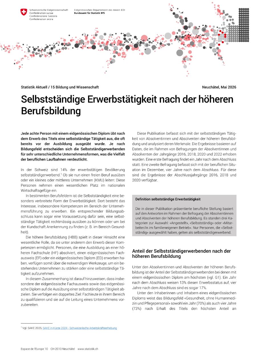 Selbstständige Erwerbstätigkeit nach der höheren Berufsbildung