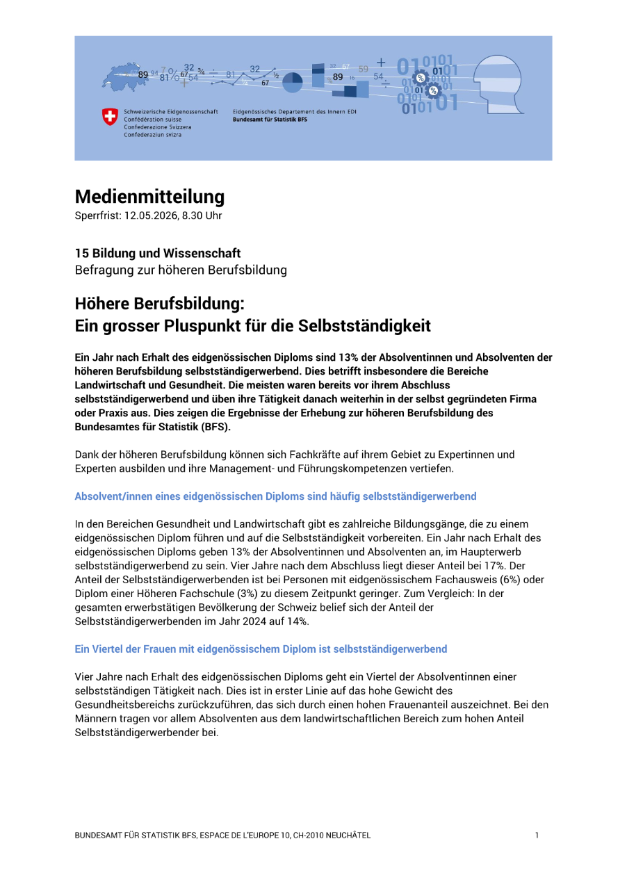 Höhere Berufsbildung:  Ein grosser Pluspunkt für die Selbstständigkeit