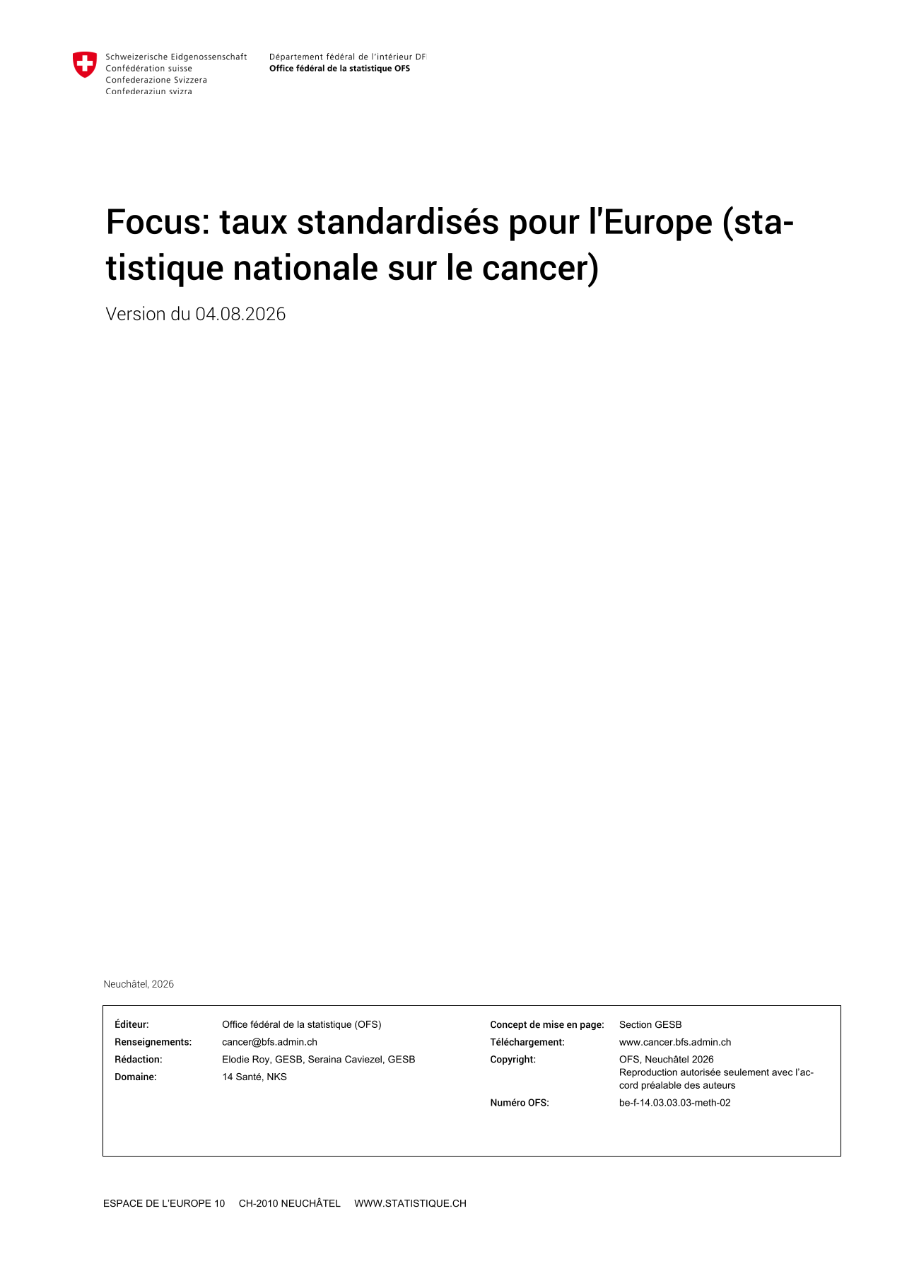 Focus: Taux standardisés pour l'Europe (Statistique nationale sur le cancer)