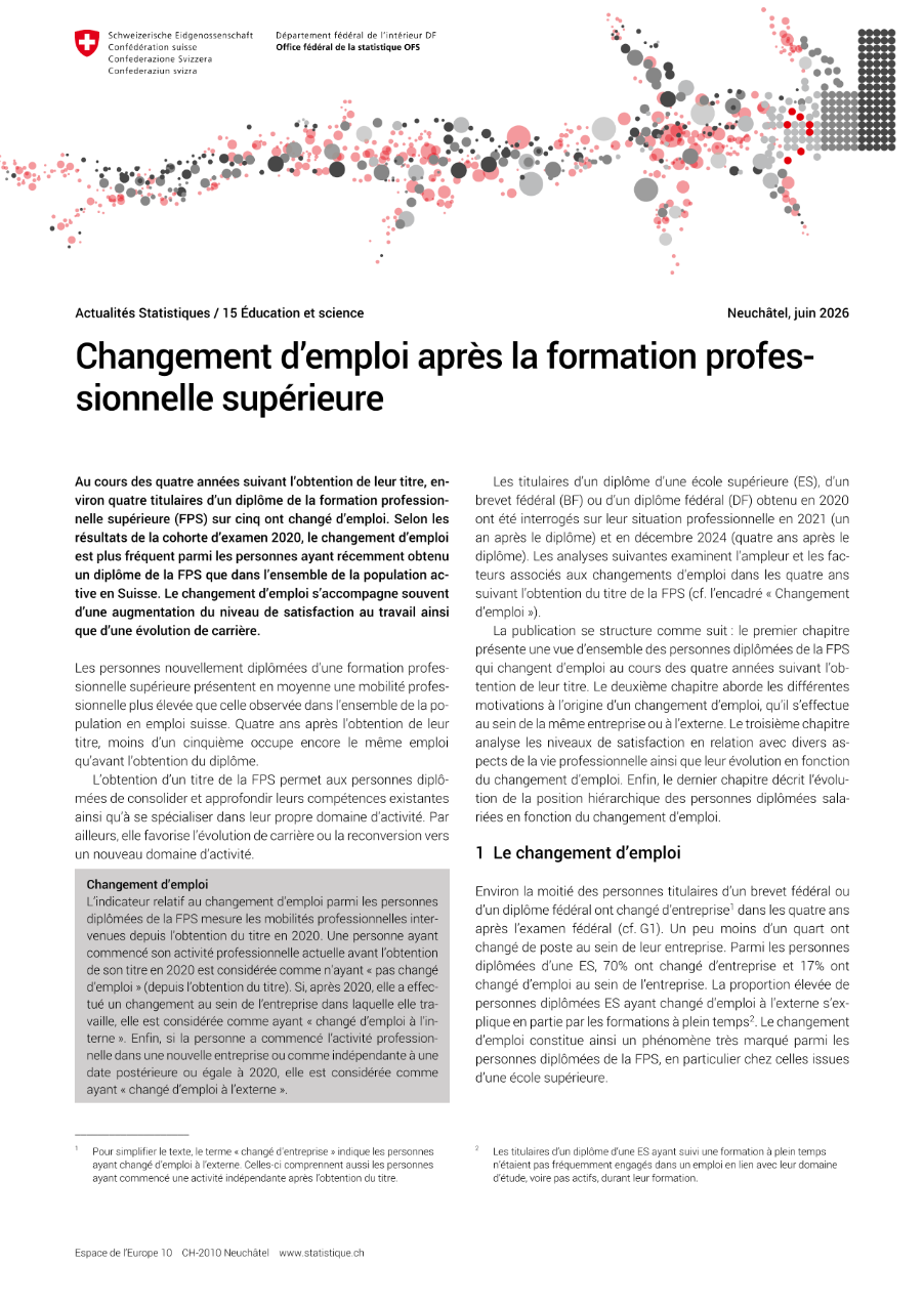 Changement d'emploi après la formation professionnelle supérieure