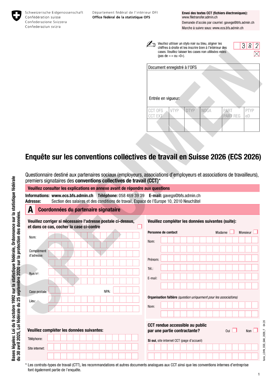 Questionnaire - Enquête sur les conventions collectives de travail en Suisse 2026