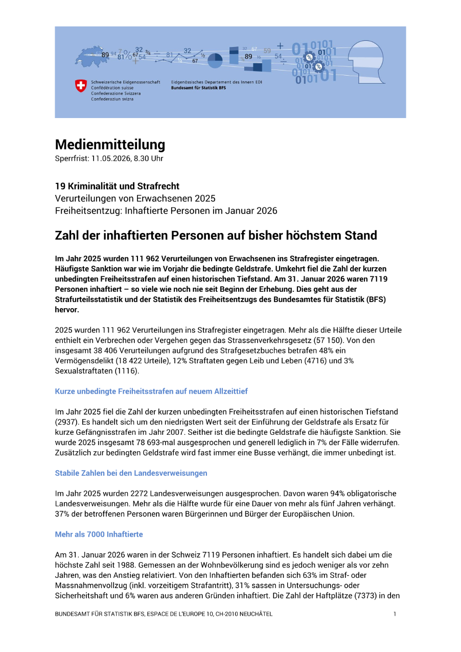 Zahl der inhaftierten Personen auf bisher höchstem Stand