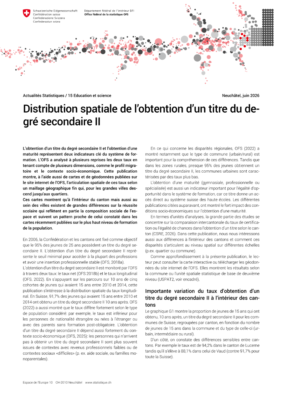 Distribution spatiale de l’obtention d’un titre du degré secondaire II