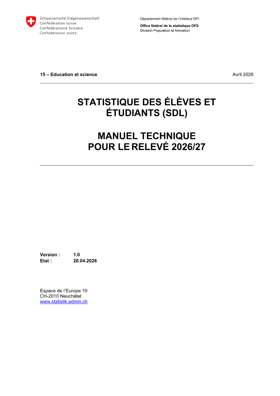 Statistique des élèves et des étudiants. Manuel technique pour le relevé 2026/27