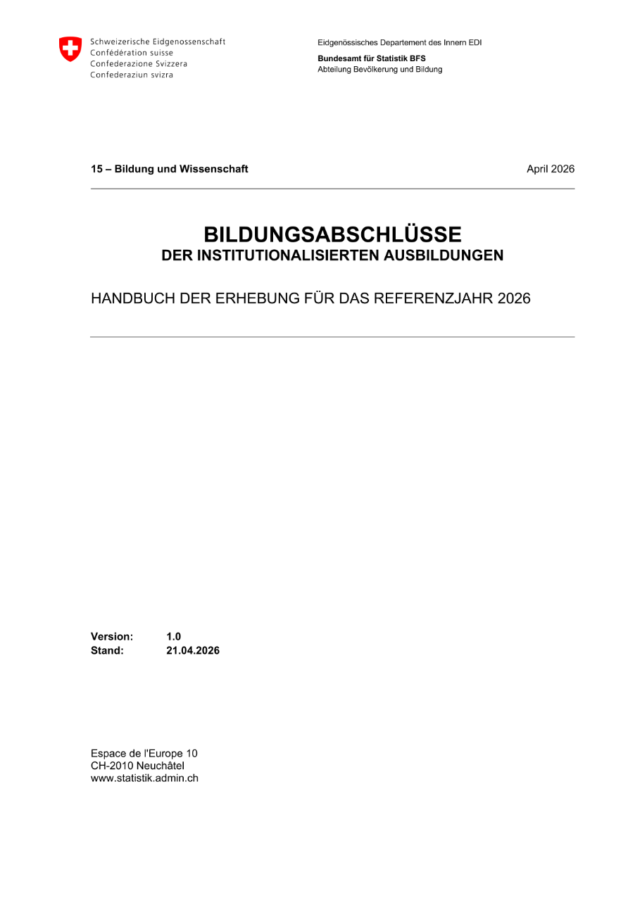 Technisches Handbuch Statistik der Bildungsabschlüsse der institutionalisierten Ausbildungen 2026