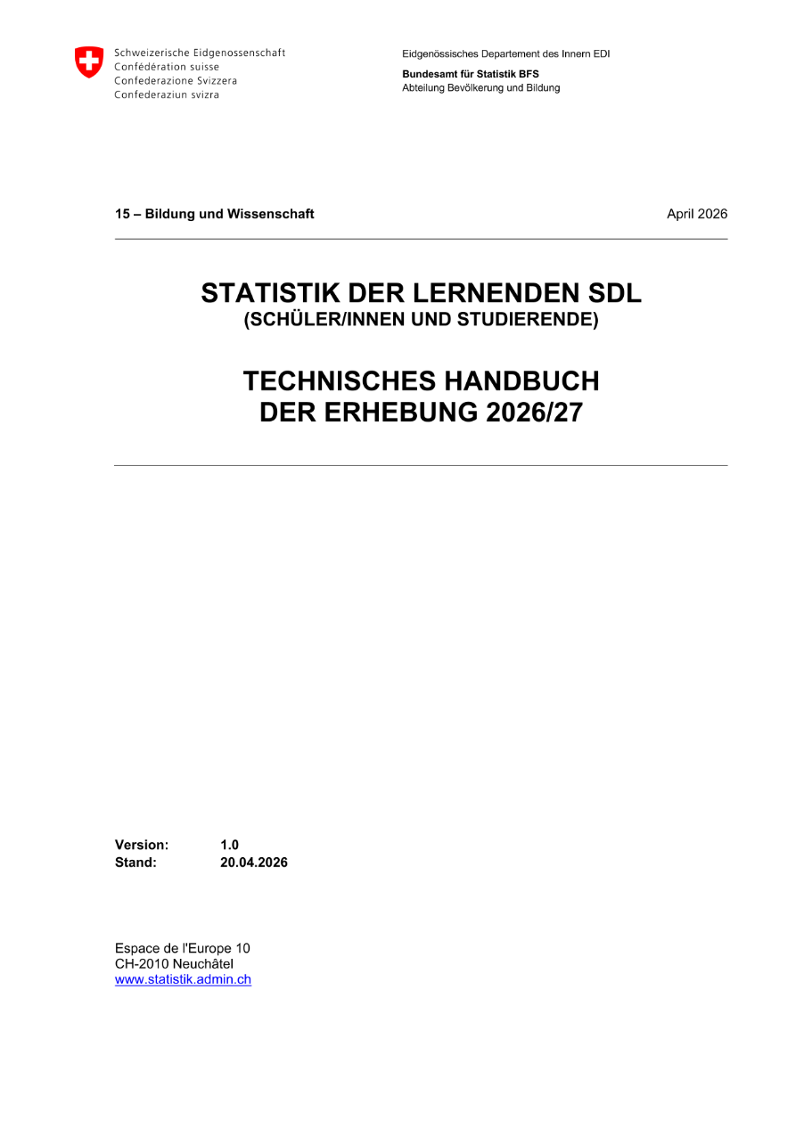 Statistik der Lernenden (Schüler/innen und Studierende). Technisches Handbuch der Erhebung 2026/27