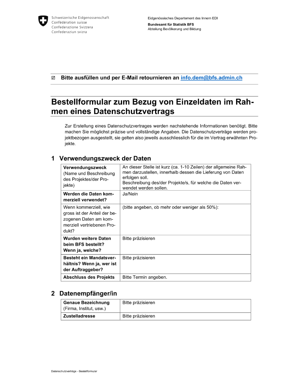 Formular für Datenbestellung