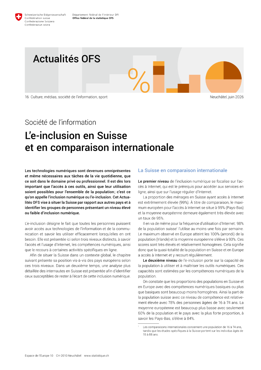 L'e-inclusion en Suisse et en comparaison internationale