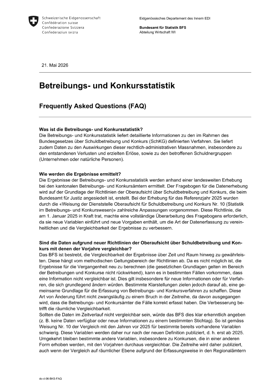 Betreibungs- und Konkursstatistik - Häufig gestellte Fragen (FAQ)
