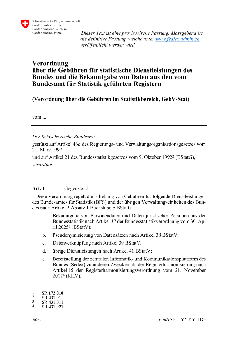 Verordnung über die Gebühren im Statistikbereich (GebV-Stat)