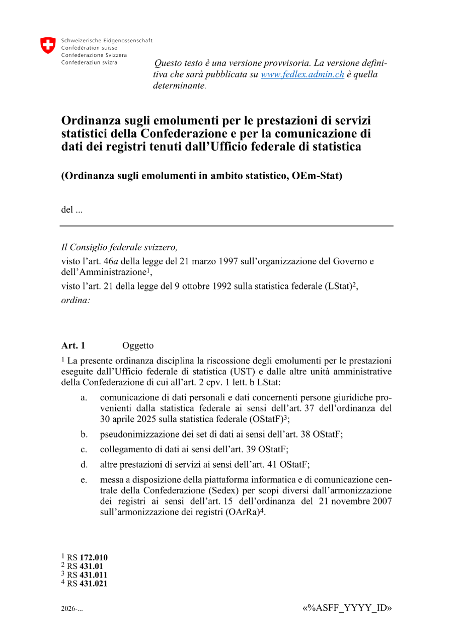Ordinanza sugli emolumenti in ambito statistico (OEm-Stat)