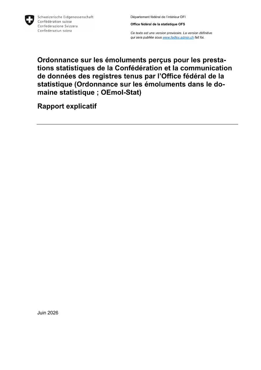 Ordonnance sur les émoluments dans le domaine statistique : rapport explicatif