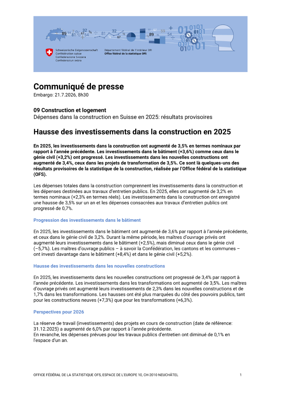 Hausse des investissements dans la construction en 2025