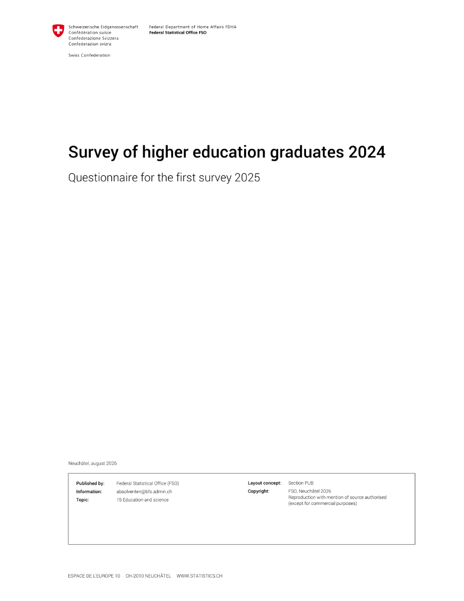 Survey of higher education graduates - Questionnaire for first survey 2025