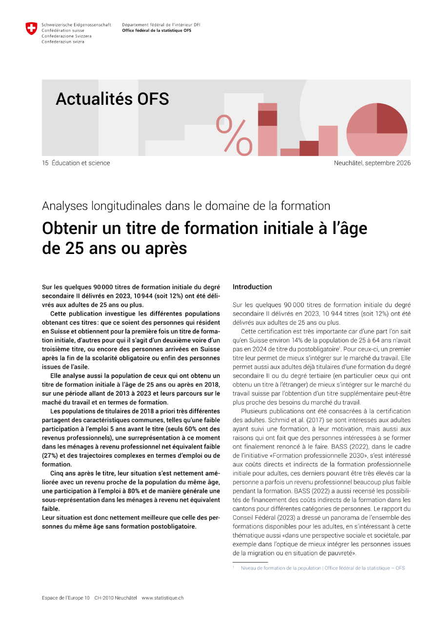 Obtenir un titre de formation initiale à l'âge de 25 ans ou après