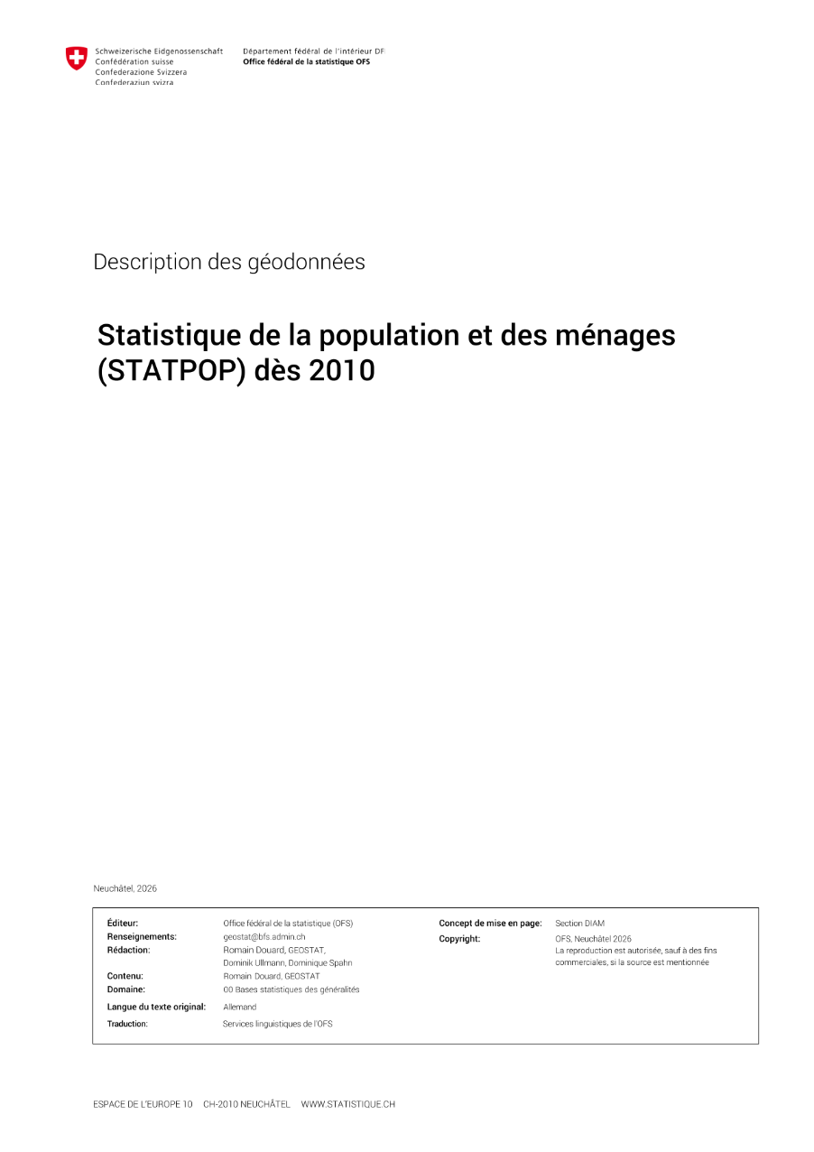 Statistique de la population et des ménages (STATPOP) : description des données
