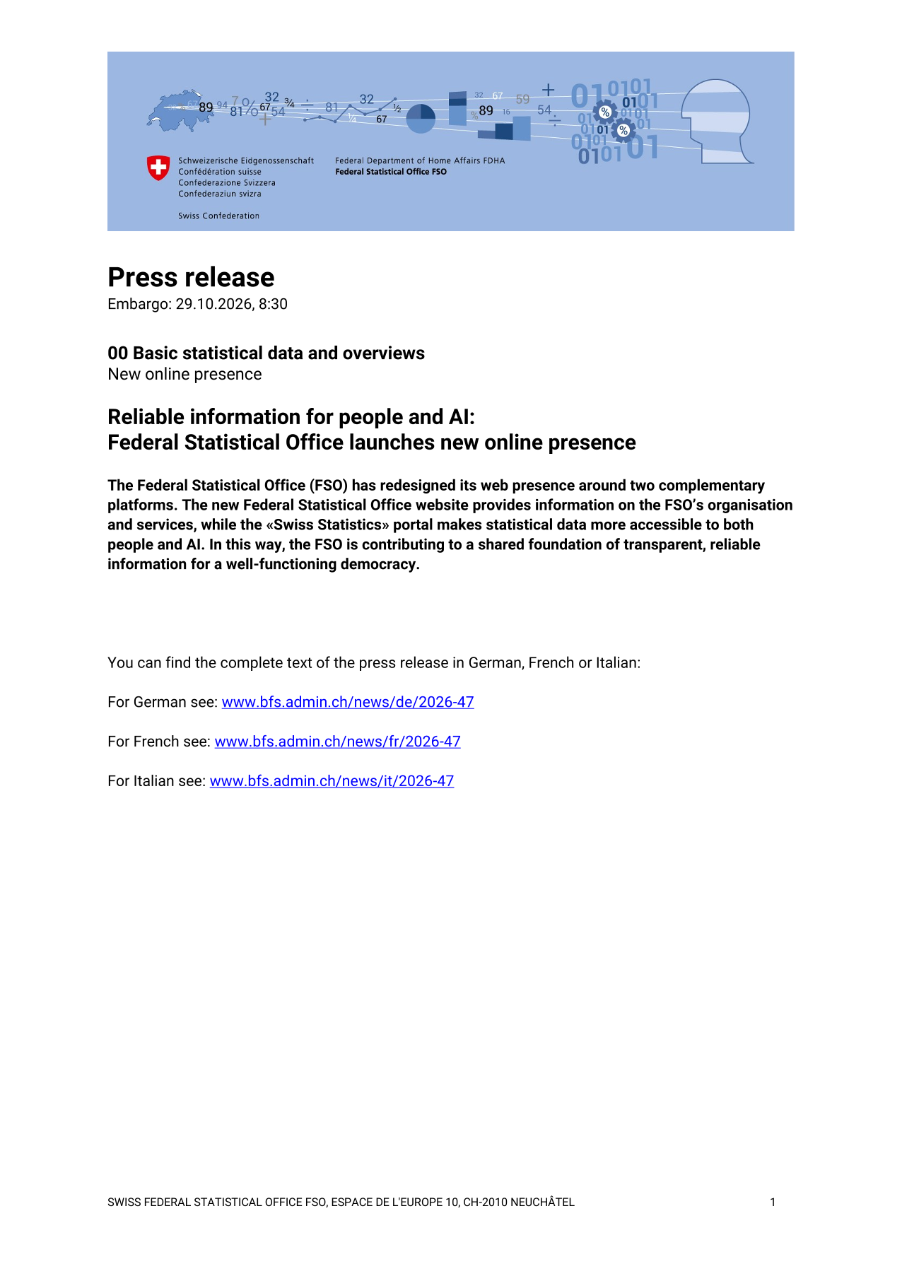 Reliable information for people and AI: Federal Statistical Office launches new online presence