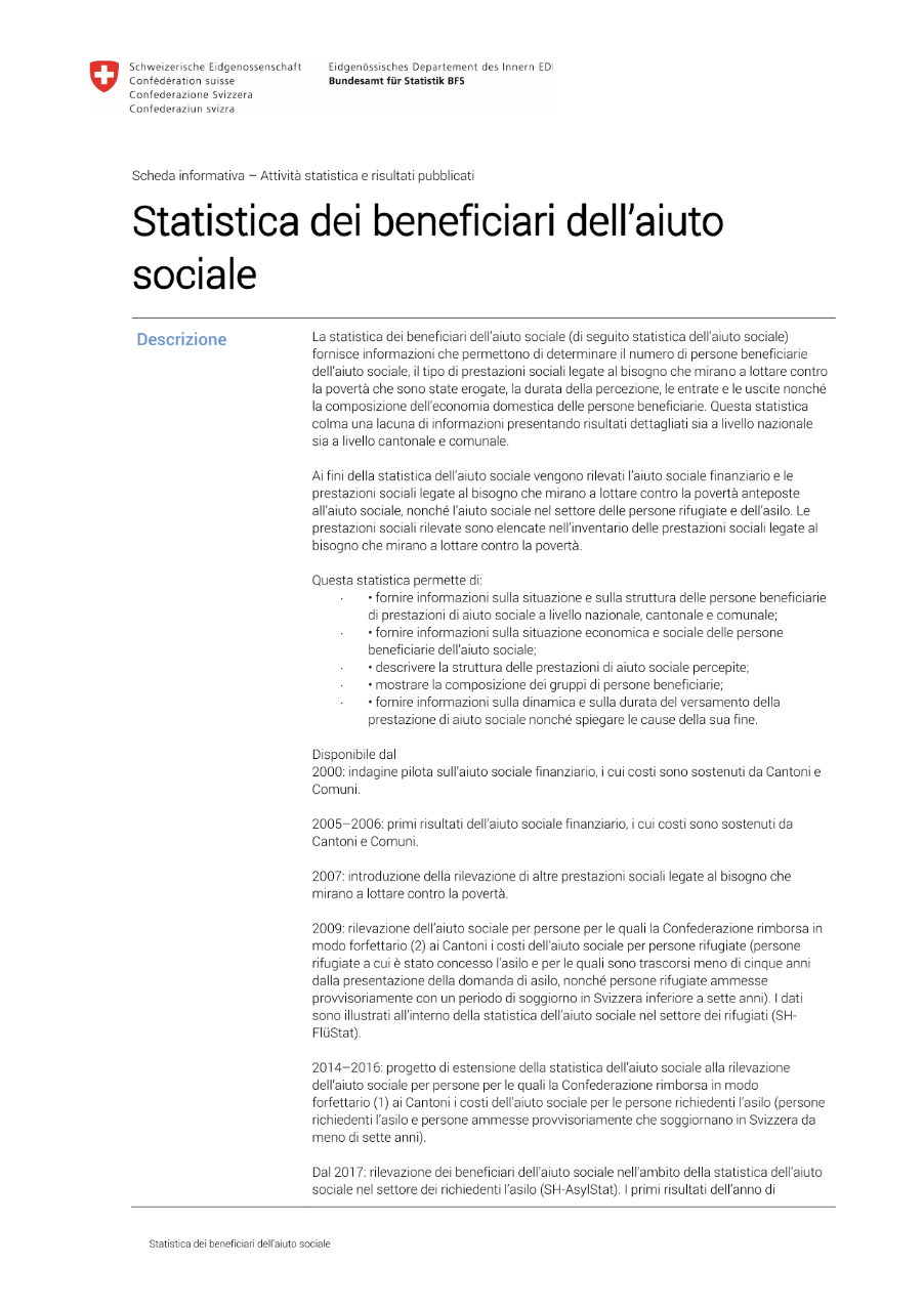Statistica dei beneficiari dell'aiuto sociale