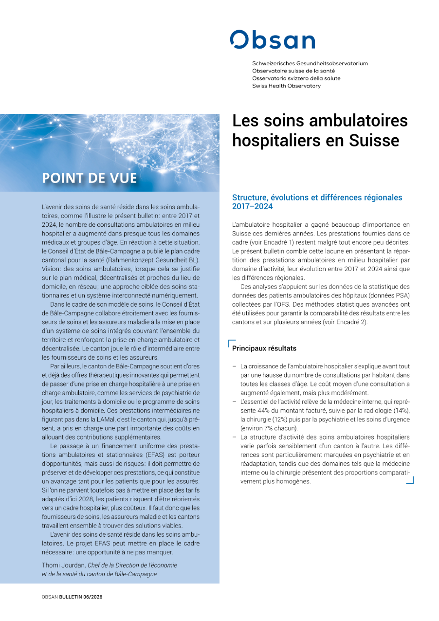 Les soins ambulatoires hospitaliers en Suisse