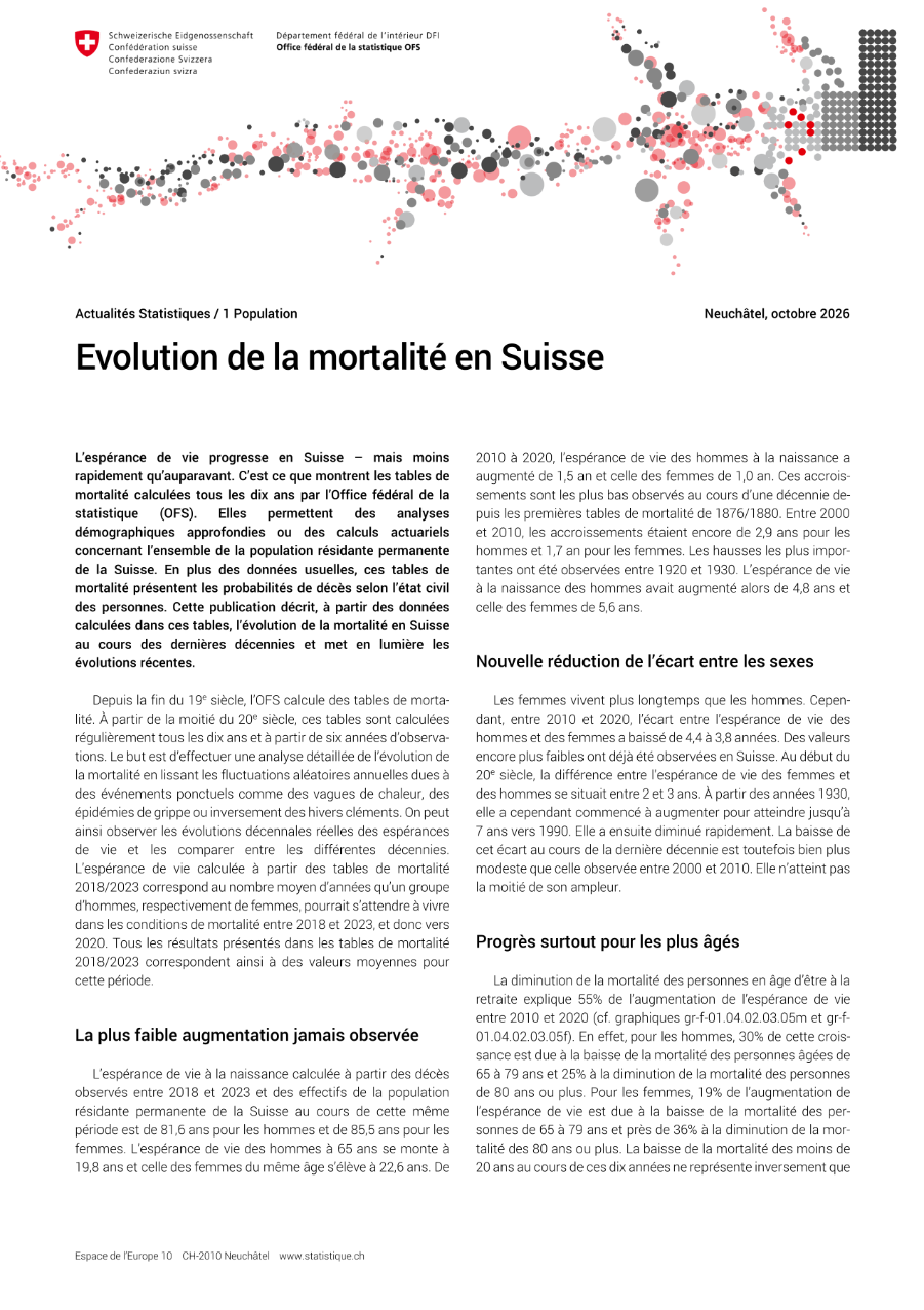 Evolution de la mortalité en Suisse
