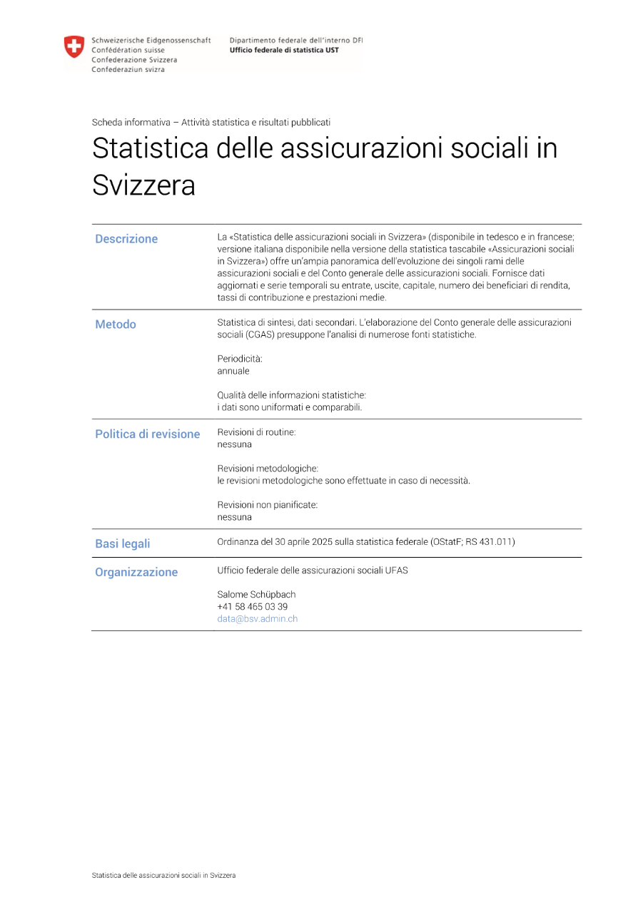 Statistica delle assicurazioni sociali in Svizzera