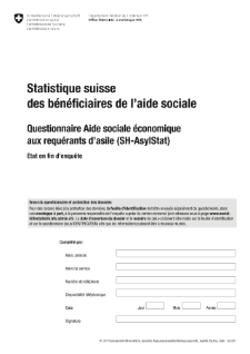 Questionnaire Aide sociale économique aux requérants d'asile (SH-AsylStat) - Etat en fin d'enquête