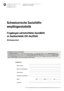 Fragebogen wirtschaftliche Sozialhilfe an Asylsuchende (SH-AsylStat) - Stichtagszustand