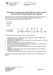 Déclaration spontanée de conformité pour l'accès à sedex dans le cadre de l'harmonisation des registres