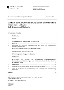Schweizerische Statistik zur Kulturfinanzierung durch die öffentliche Hand: Definitionen und Methode