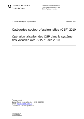 Catégories socioprofessionnelles (CSP) 2010 - Opérationnalisation des CSP dans le système des variables-clés SHAPE dès 2010