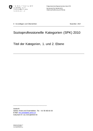 Sozioprofessionelle Kategorien (SPK) 2010 - Titel der Kategorien, 1. und 2. Ebene
