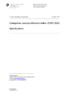 Catégories socioprofessionnelles (CSP) 2010 - Spécifications