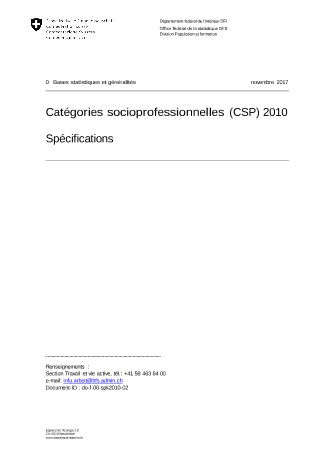 Catégories socioprofessionnelles (CSP) 2010 - Spécifications